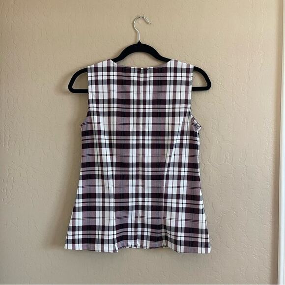 Ann Taylor Factory Maroon Plaid Pearl Sleeveless Blouse - Picture 3 of 5